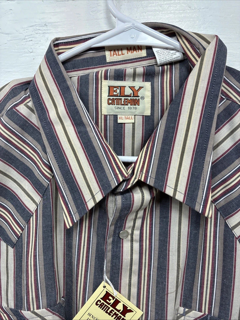 New Men’s ELY Cattleman Multiple Color Strip Short Sleeve Pearl Snap XL J-36