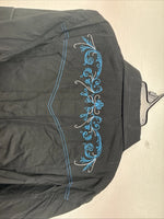 New Women’s Cumberland Black Blue Design Long Sleeve Pearl Snap 2XL GG-35