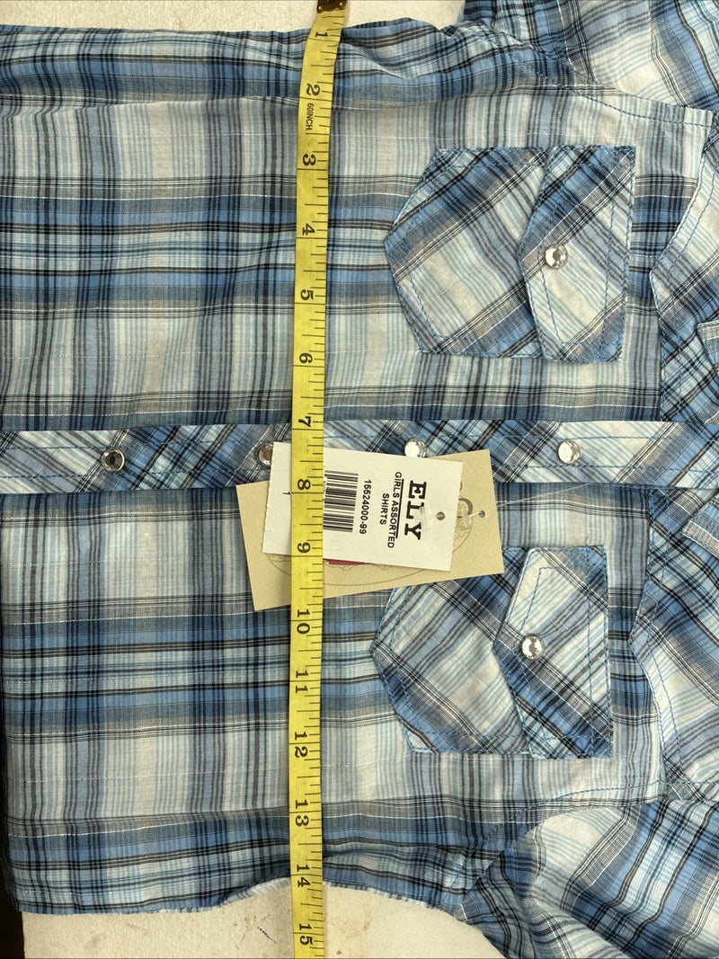 New Girls Cumberland Blue Plaid Long Sleeve Pearl Snap Size 1 YY-1