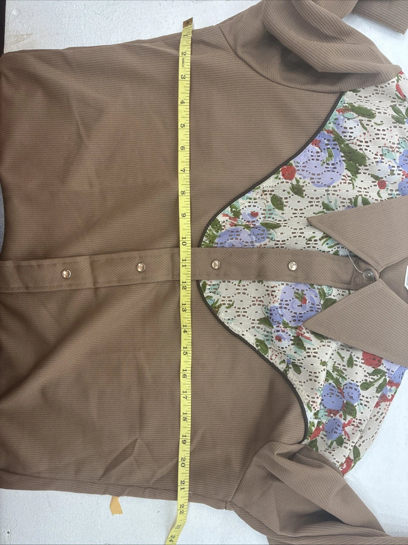 New Women’s Tem Tex Brown Design Long Sleeve Pearl Snap Size 33 MM-103