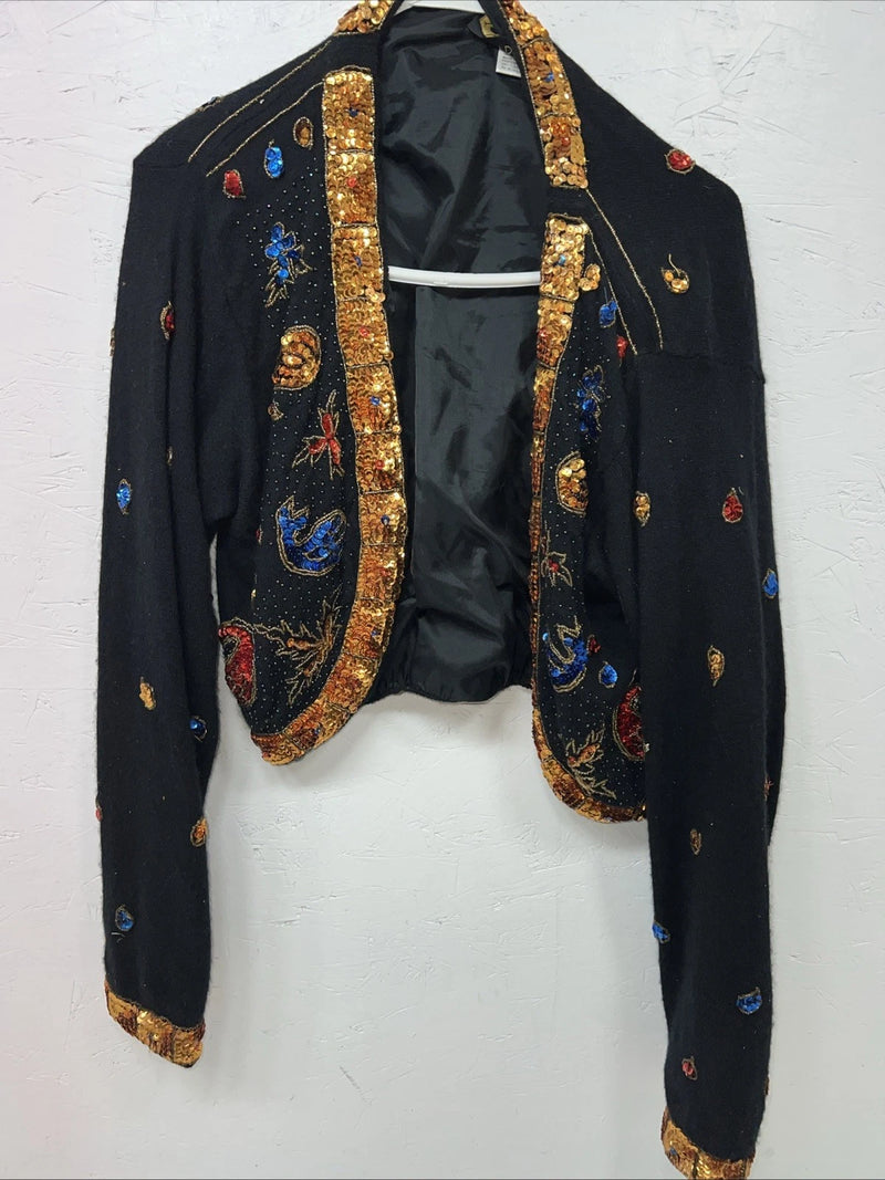 New Women’s Black I Did It Short Jacket With Beads Small UU-68
