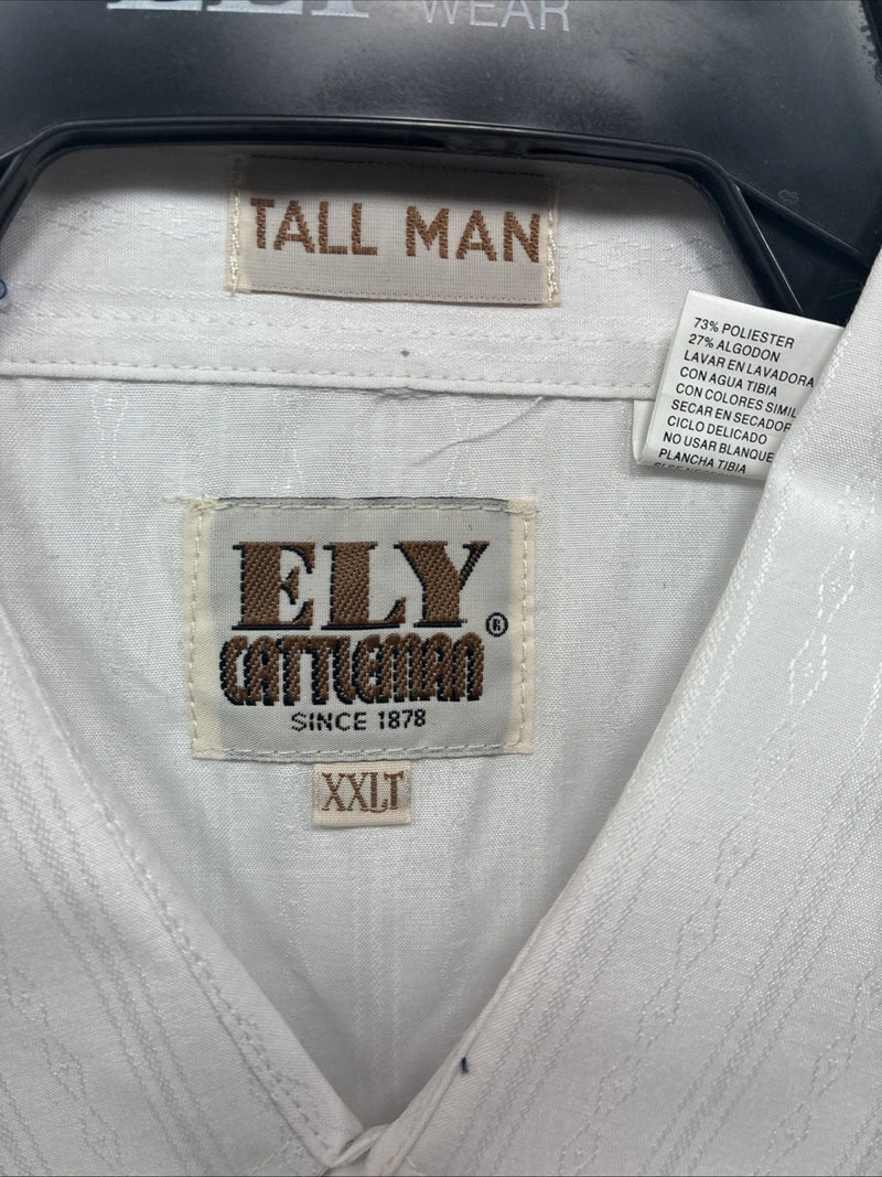 New Men’s ELY Cattleman White Long Sleeve Stripe Pearl Snap 2XL F-58