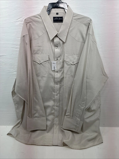 New Men’s White Horse Beige Stripe Long Sleeve Pearl Snap 4XL F-50