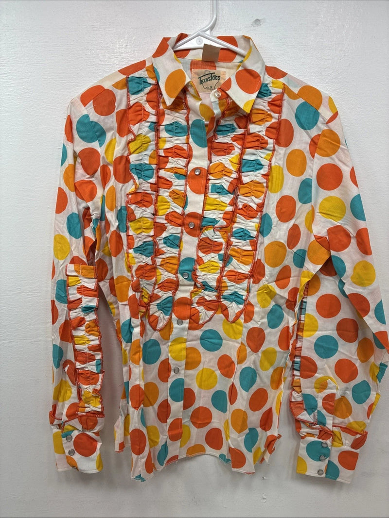 New Women’s TexasTogs Polkadot Long sleeve Pearl Snap Size 38 MM-51
