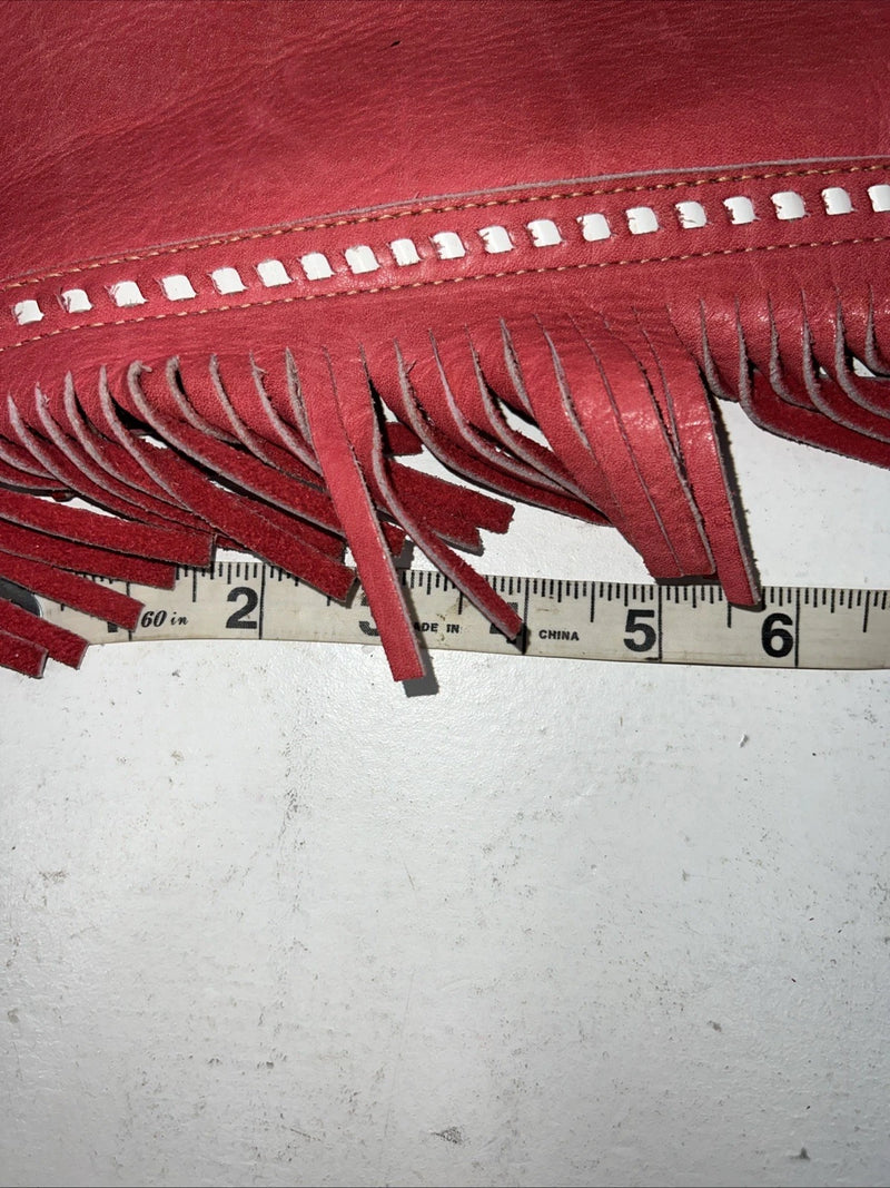 NOS Red Chap-Parel Show Chaps With Fringe Adjustable Waist 38” I-74