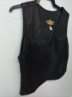 New Women’s Universal Rider Black Leather Fringe Biker Vest Large S-600