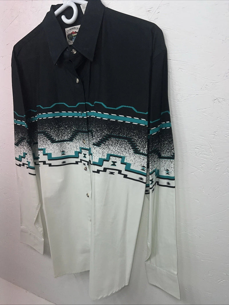 New Men’s Cumberland Outfitters Blue Black Long Sleeve Button Up Shirt L 3B-82