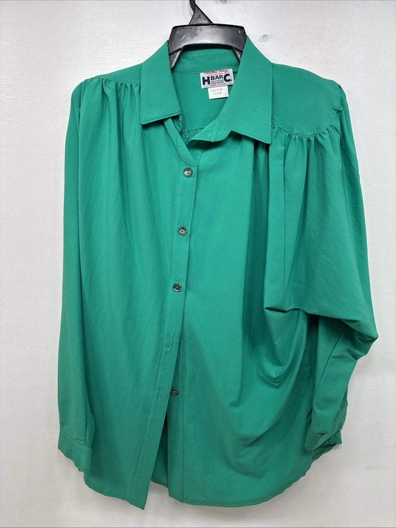 New Women’s H Bar C Green Long Sleeve Button Up Size 38 MM-88