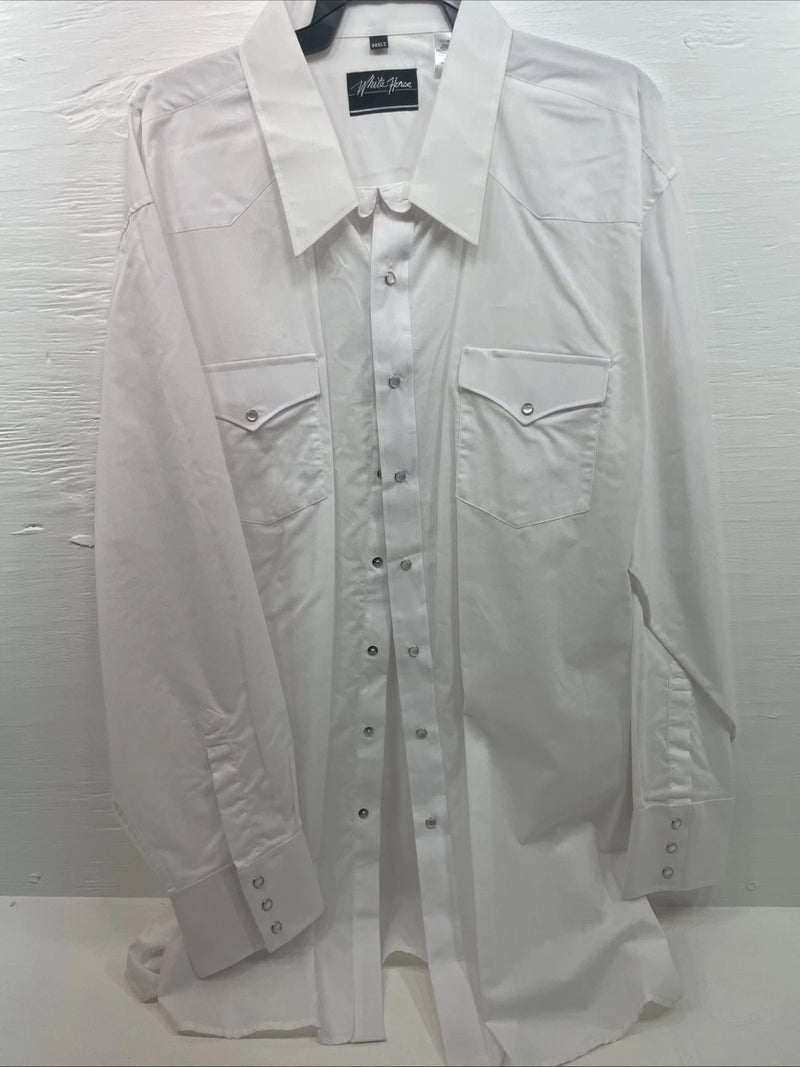 New Men’s White Horse White Long Sleeve Pearl Snap 3XL E-19