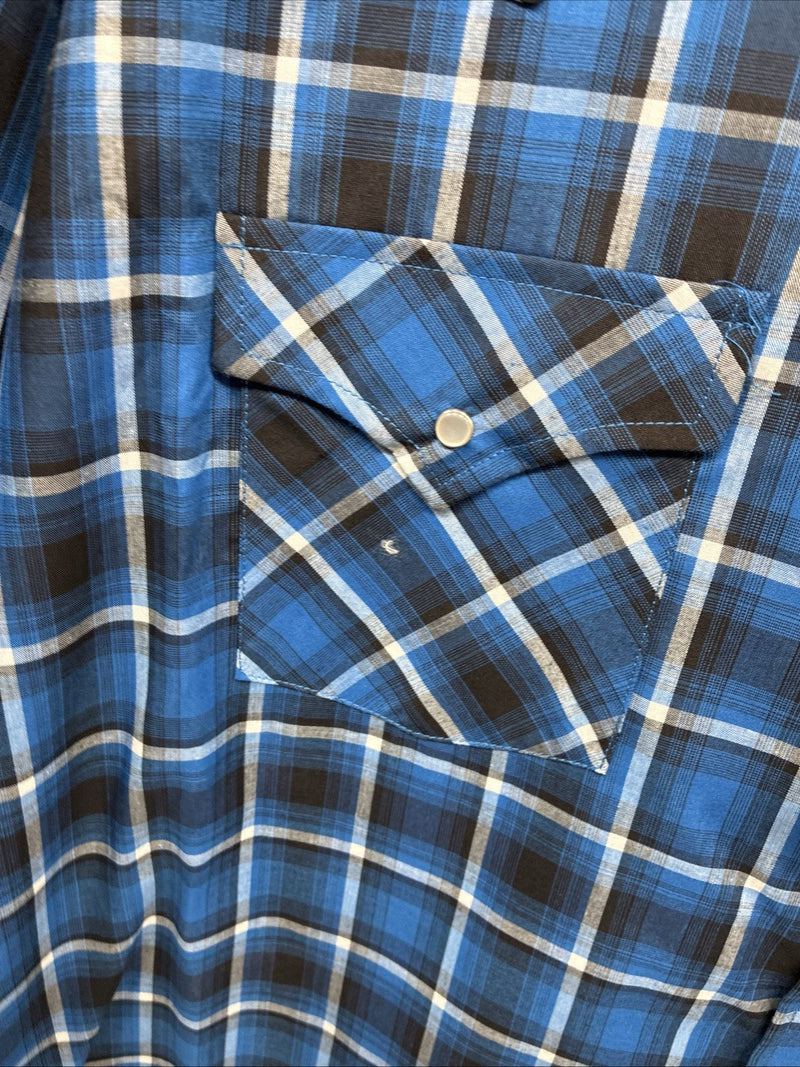 New Men’s ELY Cattleman Blue Flannel Long Sleeve Pearl Snap 4XL E-80