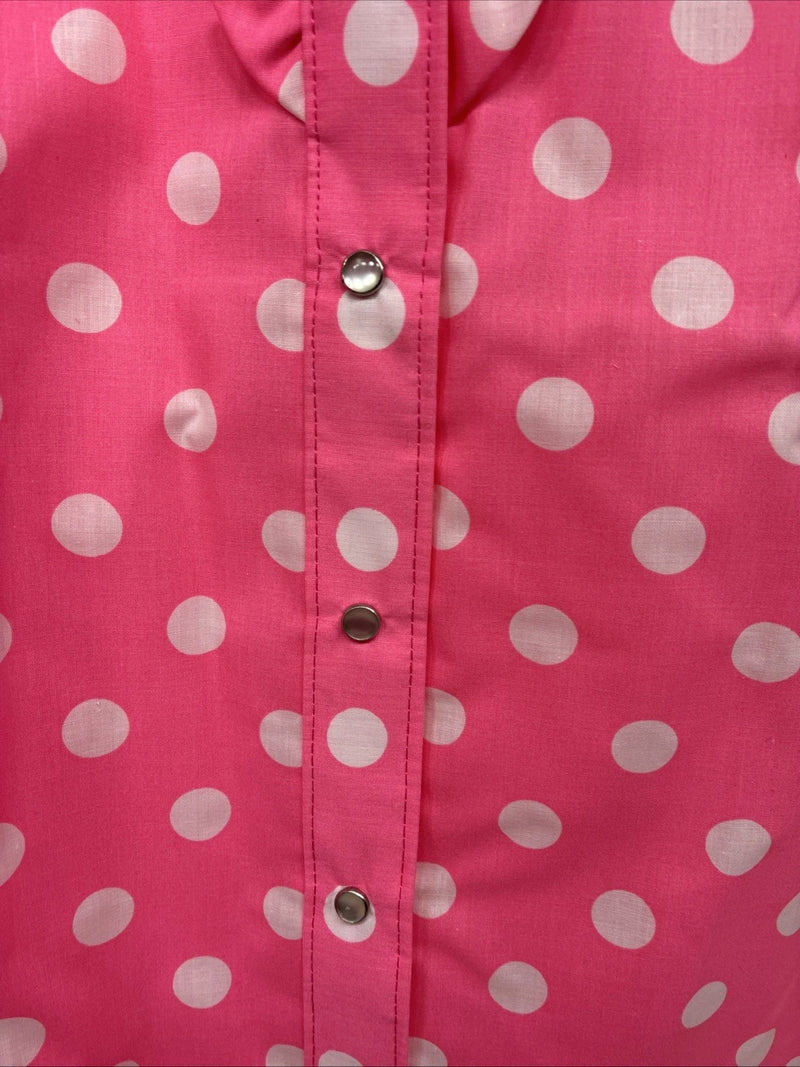 New Women’s Rockmount Pink Polkadot Long Sleeve Pearl Snap Size 30 YY-24