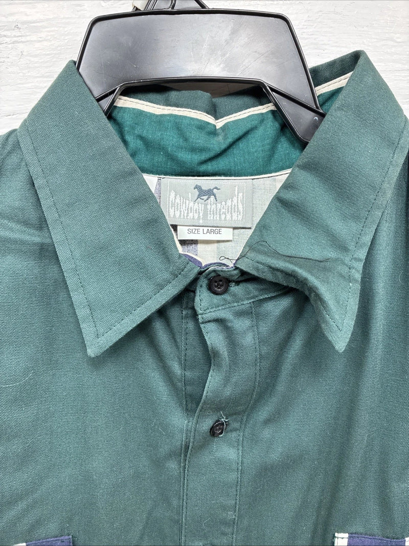 New Men’s Cowboy Threads Green Purple Short Sleeve Button Up Large Q-94
