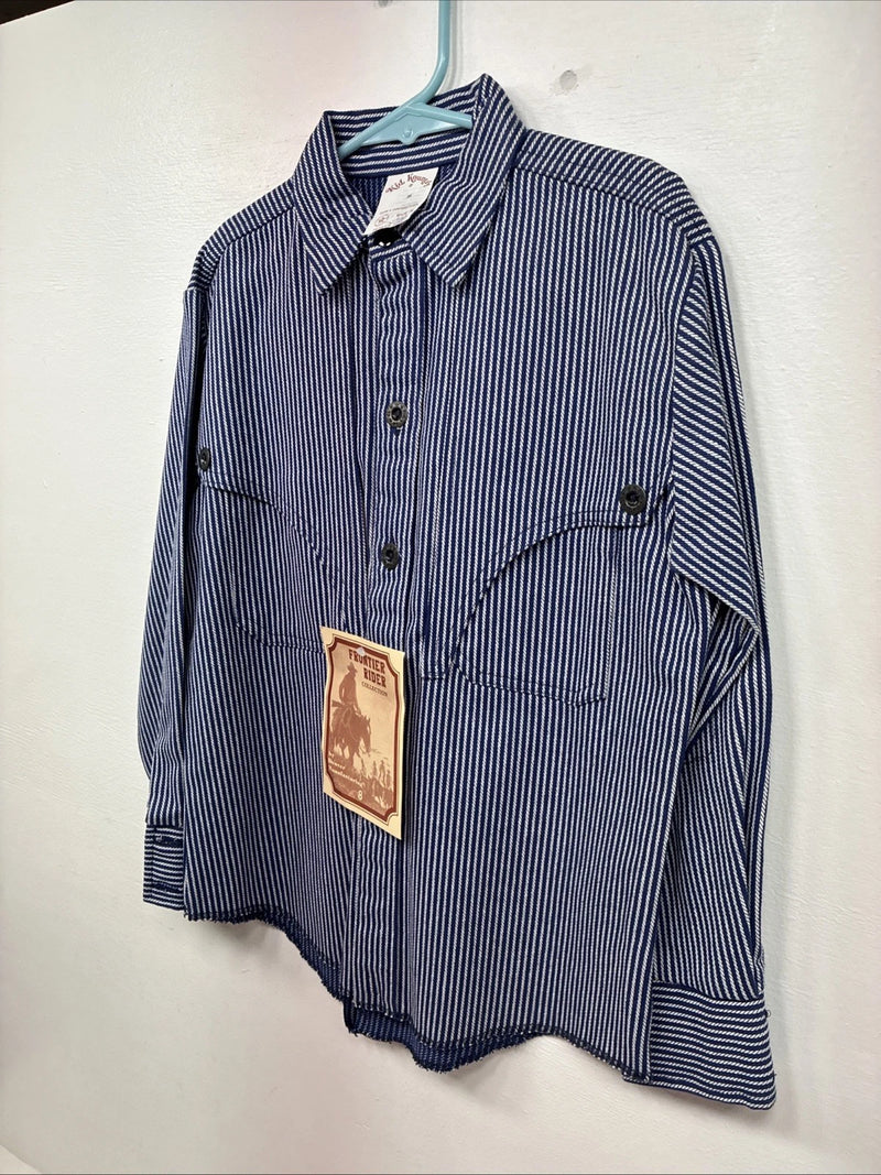 New Kids Denver Blue Stripe Long Sleeve Button Up Size 8 DD-135