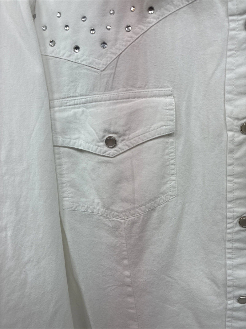 New Women’s Cumberland White Gem Long Sleeve Pearl Snap Size 1X KK-83