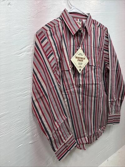 New Kids ELY Classic Red Stripe Long Sleeve Pearl Snap Large CC-74