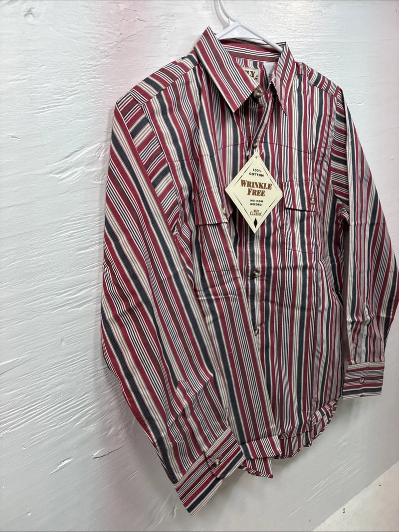 New Kids ELY Classic Red Stripe Long Sleeve Pearl Snap Large CC-74