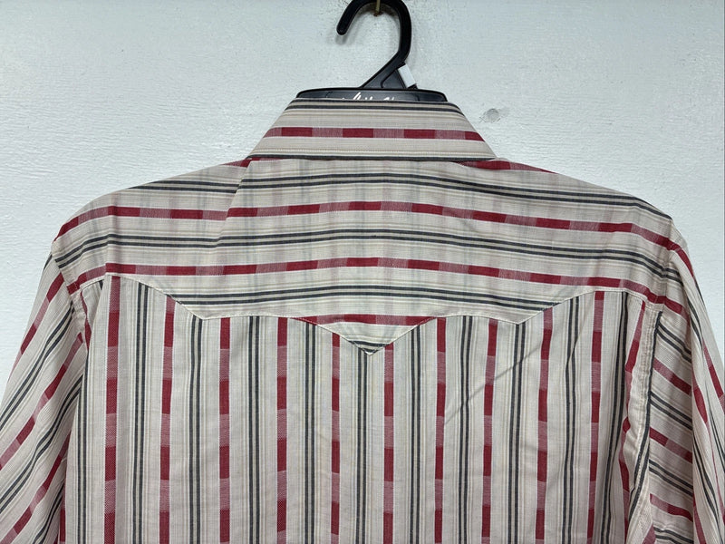 New Women’s White Horse Red White Stripe Short Sleeve Pearl Snap Large YY-116