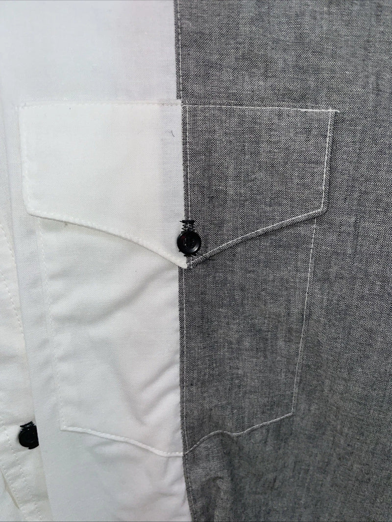 New Men’s Cowboy Threads Grey White Pink Short Sleeve Button Up Medium B-91