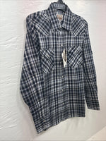New Kids ELY Cattleman Black Plaid Long Sleeve Pearl Snap Size 14 DD-36