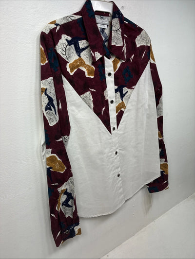 New Women’s Cowboy Threads Multicolor Design Long Sleeve Button Up Large LL-94
