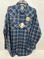 New Men’s ELY Cattleman Blue Flannel Long Sleeve Pearl Snap 2XLT F-60