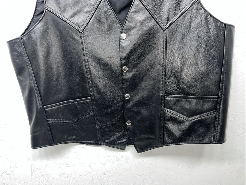 New Men’s Black Western Express Leather Biker Vest XL Q-603
