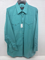 New Men’s White Horse Teal Long Sleeve Pearl Snap XL R-57