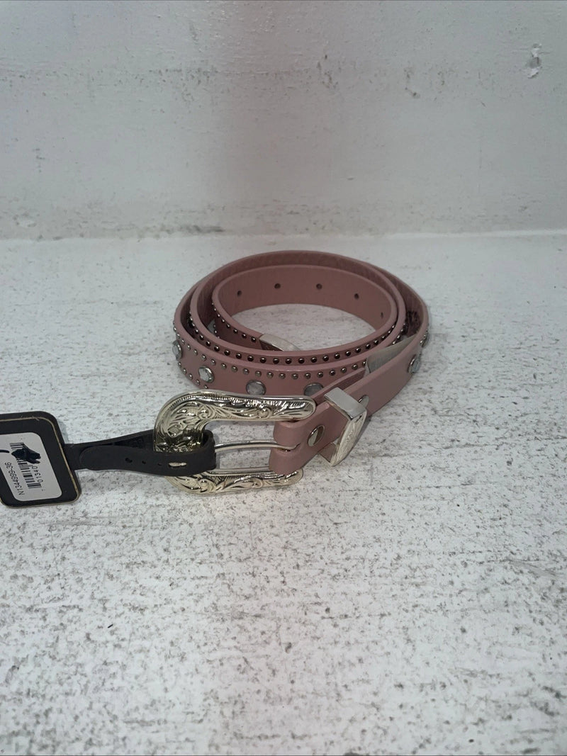 New Pink Genuine Leather Nocona Silver Bling 36” Belt #N1344999 Z-31