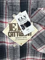 New Men’s ELY Cattleman Black Red Plaid Long Sleeve Pearl Snap Large V-71