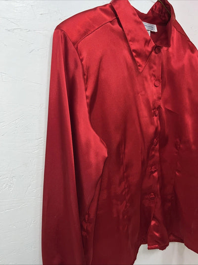 New Women’s Impressions Red Silk Long Sleeve Show Shirt 18 #13198 UU-42