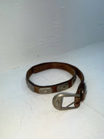 New Brown Genuine Leather Silver Pendent 28” Belt JJ-134