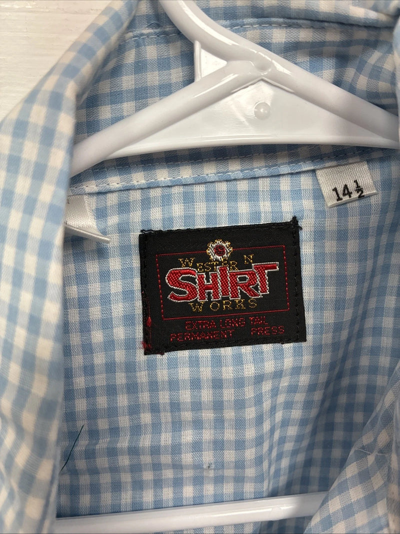 New Men’s Western Shirts Blue Checkered Short Sleeve Pearl Snap Small J-72