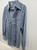 New Men’s Miller Blue Designed Long Sleeve Pearl Snap 16 X 35 Large Q-63