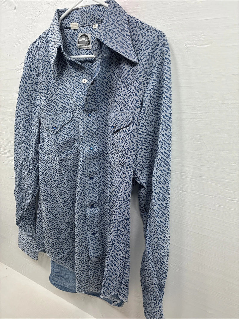 New Men’s Miller Blue Designed Long Sleeve Pearl Snap 16 X 35 Large Q-63