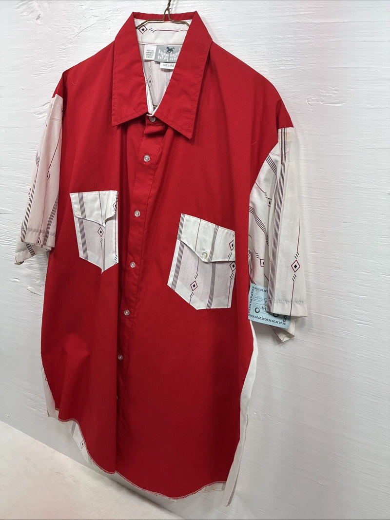 New Men’s Cowboy Threads Red Designed Short Sleeve Button Up Large CC-47