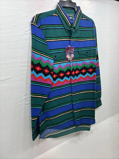 New Men’s Wrangler Multi Color Long Sleeve Button Up 16.5 Large Q-60