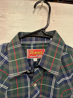 New Men’s ELY Plains Green Blue Plaid long Sleeve Pearl Snap 15.5 Medium T-67