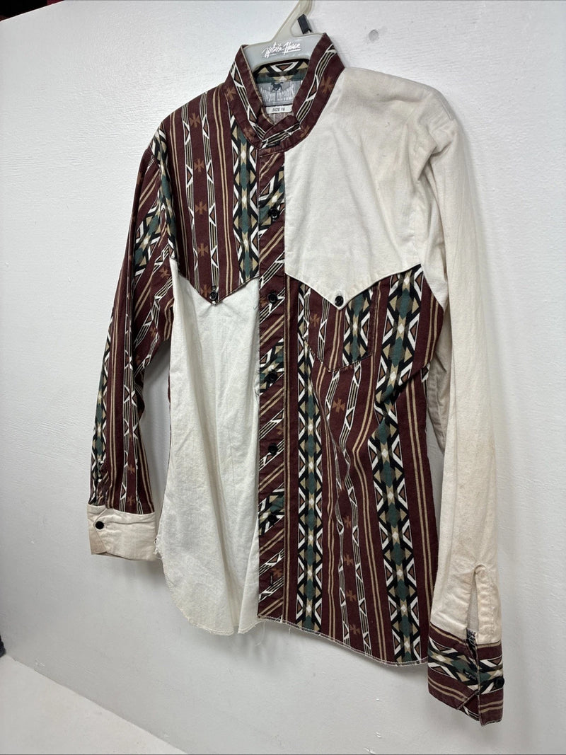New Boys Cowboy Threads Western Design Long Sleeve Pearl Snap Size 16 DD-82