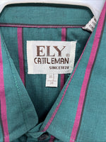 New Men’s ELY Cattleman Green Pink Stripe Long Sleeve Pearl Snap 16.5 Large Q-81