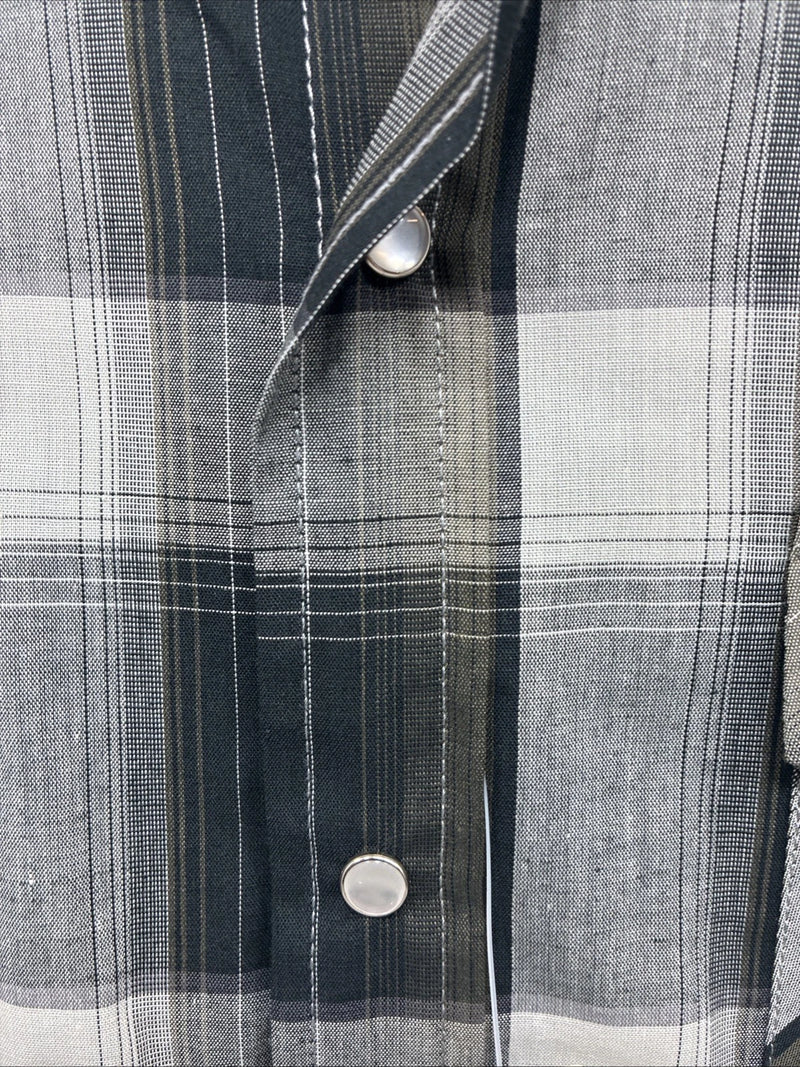 New Men’s ELY Cattleman Green Gray Plaid Long Sleeve Pearl Snap Large X-27