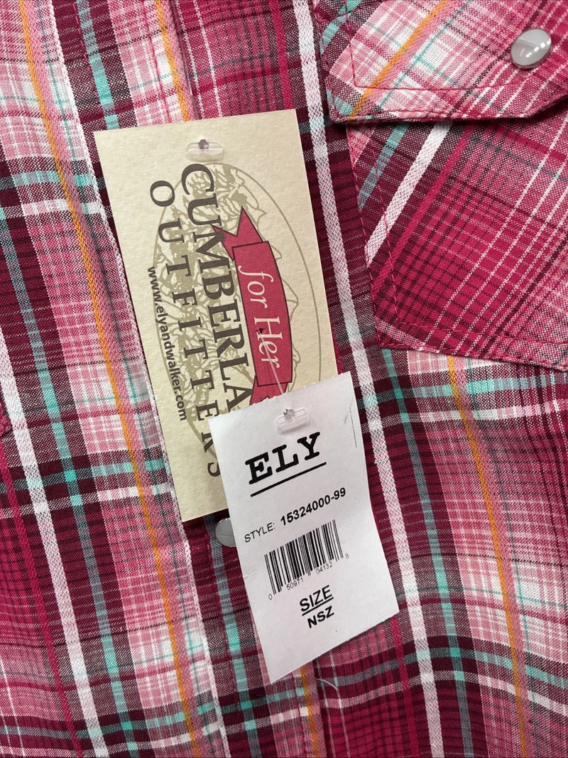 New Women’s Cumberland Pink Plaid Long Sleeve Pearl Snap Medium LL-1
