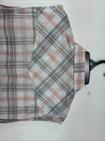 New Women’s Cumberland Pink Gray Plaid Short Sleeve Pearl Snap Large GG-77