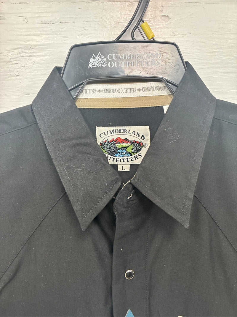 New Men’s Cumberland Blue Black Long Sleeve Pearl Snap Large X-2