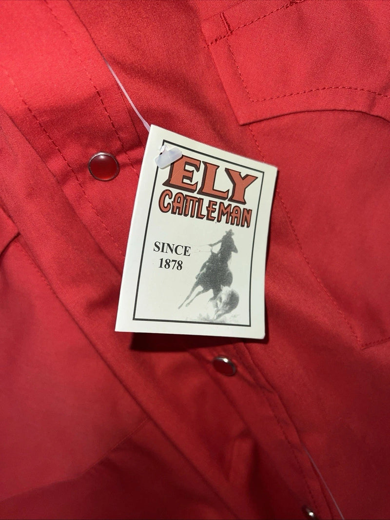 New Men’s Red ELY Cattleman Long Sleeve Pearl Snap Shirt. 16.5x35 L P-61