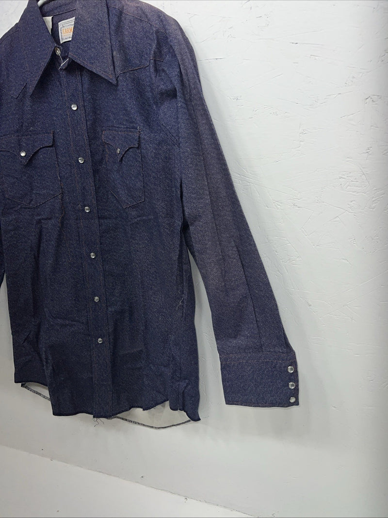 New Men’s Karman Western Wear Denim Pearl Snap Long Sleeve Shirt. 15.5x33 M I-24