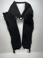 NOS Black Show Chaps With Fringe Adjustable Waist 41” N-21