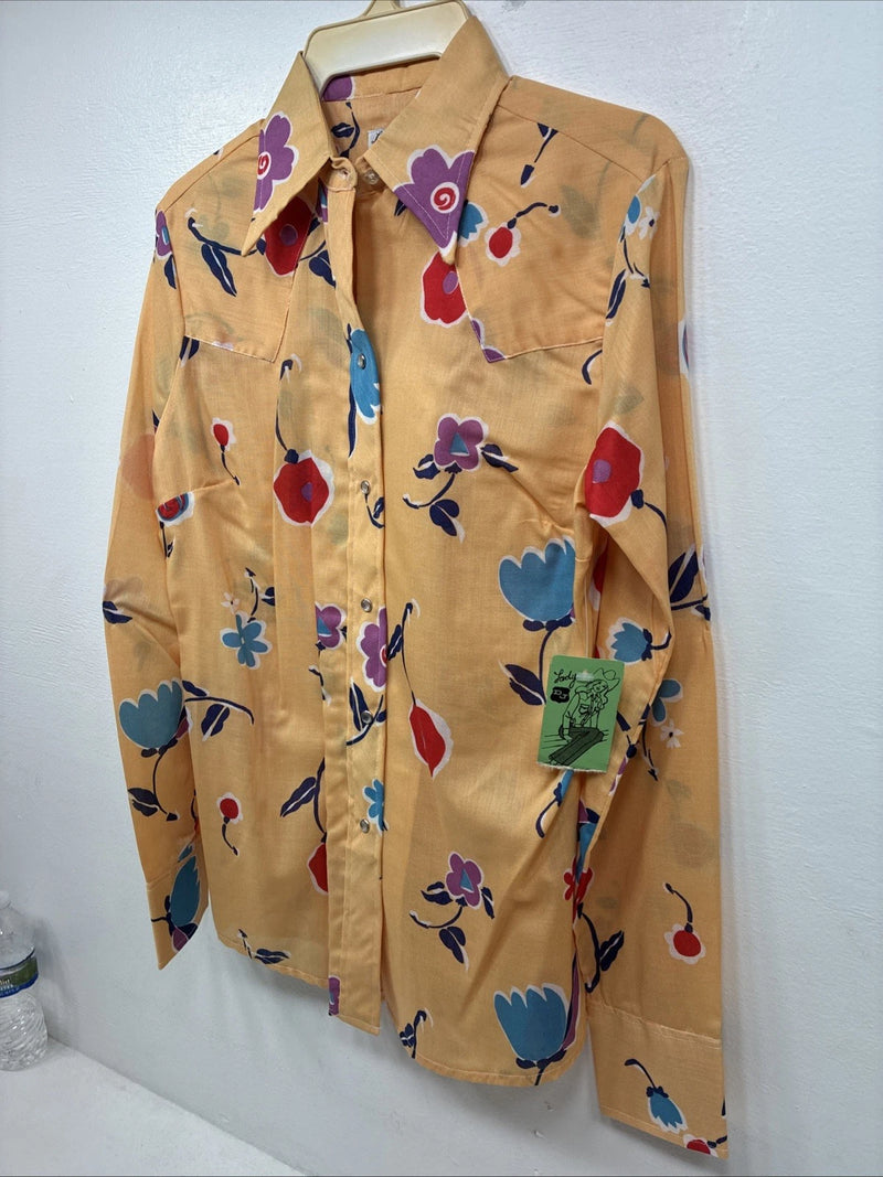 New Women’s Dickson Jenkins Orange Floral Long Sleeve Pearl Snap Size 36 II-79