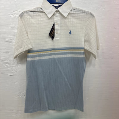 New Men’s Panhandle Slim White Blue short sleeve polo Small B-62