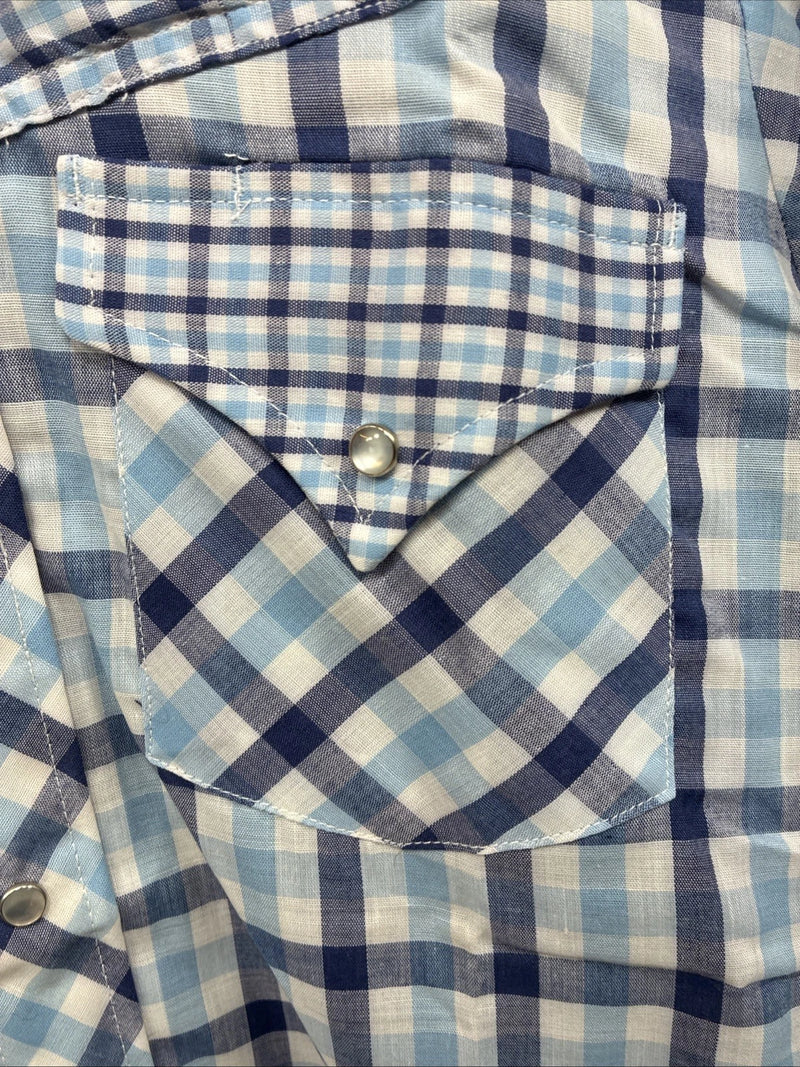 New Men’s Stockman Blue Plaid Long Sleeve Pearl Snap 14.5 Small AA-67