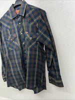 New Men’s Green Plaid Pearl Snap ELY plains Long Sleeve Shirt. 15.5x33 M I-49